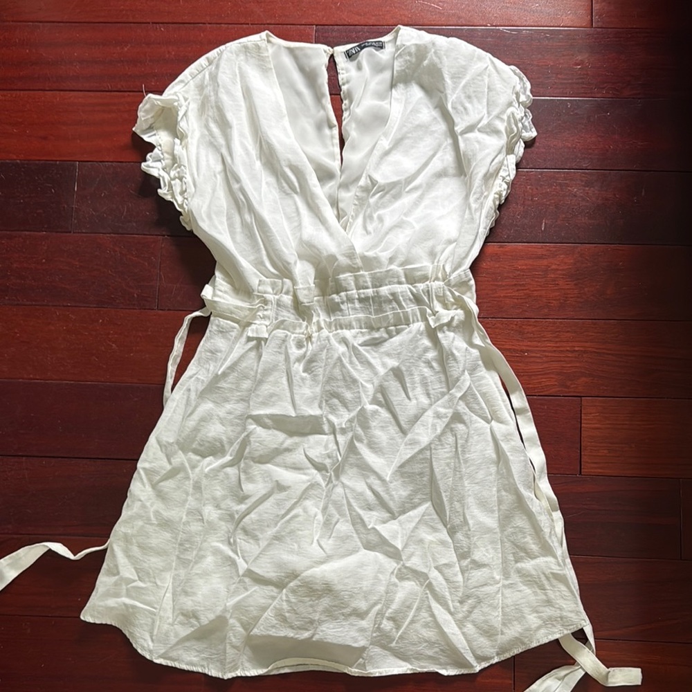 White Ruffled V-Neck Dress